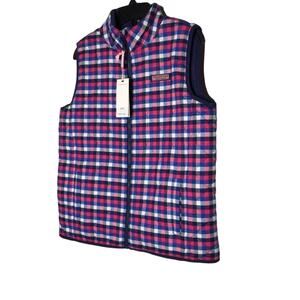 Vineyard Vines Vest Pink Blue  Full-Zip Plaid NEW Size 14 Large YOUTH child Girl